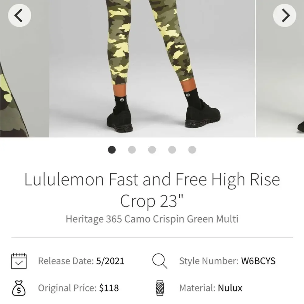 Lululemon Fast and Free High Rise Crop 23